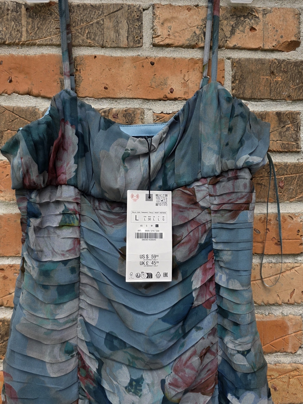 Zara Blue-Green Floral Ruched Midi Dress - Picture 13 of 16